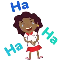 a cartoon of a girl laughing with the words ha written above her