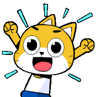 a cartoon cat with its fist in the air .