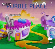 a purple place game is being played on a phone