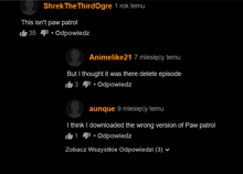 a screenshot of shrek the third ogre 's comments