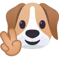 a cartoon dog giving a peace sign with its paw