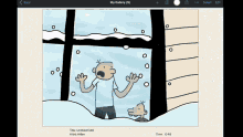 a cartoon of a man looking out a window with the words my gallery on the bottom