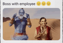 a picture of a genie and a man with the words boss with employee below them