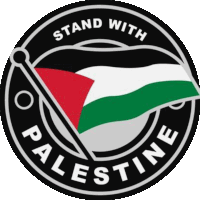 a logo that says " stand with palestine " with a flag in the center