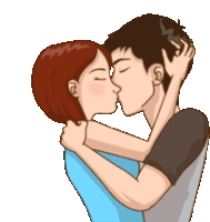 a cartoon of a man and woman kissing