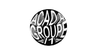 a black and white logo that says acadia groupe on it