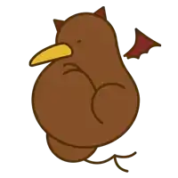 a cartoon drawing of a brown bird with red wings and horns