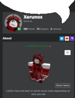 a screenshot of a person 's profile with the name xerunox on it