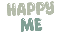 a white background with the words happy me in green letters