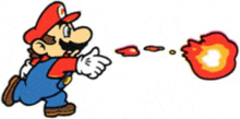 a cartoon of mario with a fireball coming out of his hand .