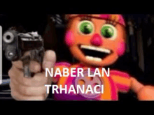 a person is pointing a gun at a cartoon character with the words naber lan trhanaci written on the bottom .