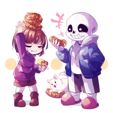 a drawing of sans and frisk with a dog