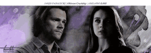 jared padalecki and adelaide kane are shown in a purple background