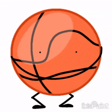 a cartoon drawing of a basketball with legs and a face