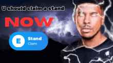 a man with a lightning bolt on his head and the words " u should claim a stand now " above him