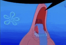 patrick star from spongebob squarepants is crying with his mouth open .