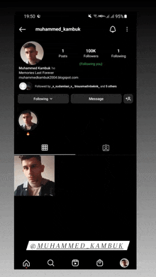 a screenshot of muhammad kambuk 's instagram page with 100k followers