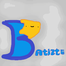 a blue letter b with a yellow face and the name batizte