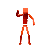 a man made out of red blocks is standing upright