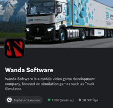 wanda software is a mobile video game development company focused on simulation games such as truck simulator ..