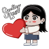 a cartoon of a girl holding a large red heart with the words sending love below her