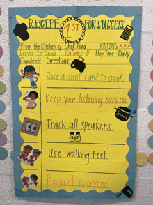 a bulletin board with a recipe for success for the first grade