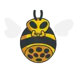 a cartoon illustration of a bee with wings and a honeycomb on its chest .