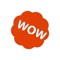 a red circle with the word wow written inside of it