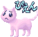 a pixel art of a pink cat with a sad face