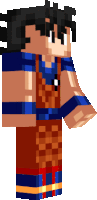 a minecraft character with a blue shirt and red pants