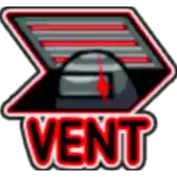 a logo for among us that says vent in red letters .