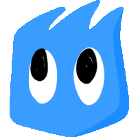 a blue cartoon character with black eyes