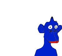 a blue monkey with big eyes and a red lip