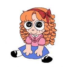 a drawing of a little girl with big eyes and a bow on her head