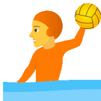 a man in an orange shirt is holding a water polo ball over his head