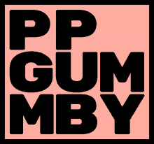 a pink and black logo that says pp gummby