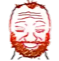 a drawing of a man with a red beard is smiling with his eyes closed