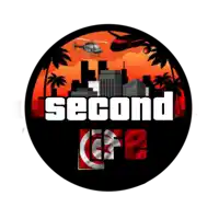 a logo for second life with a city skyline and helicopters