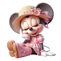 minnie mouse wearing a pink dress and straw hat with the letters ac on it