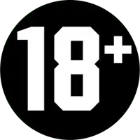 a black circle with the number 18+ in white