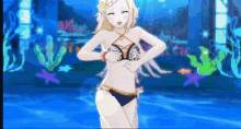 a girl in a bikini is dancing in a pool