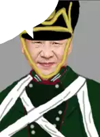 a drawing of a man wearing a green uniform and a black hat