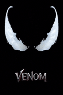 a movie poster for venom shows a silhouette of venom 's face on a black background