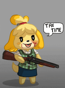 a cartoon of a dog holding a shotgun and saying tax time