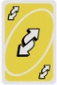 a yellow uno card with two arrows pointing in opposite directions .