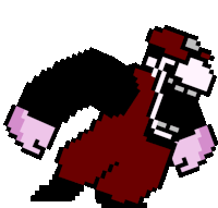 a pixel art drawing of a man in a red jumpsuit