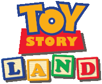 a logo for toy story land with blocks in the letters