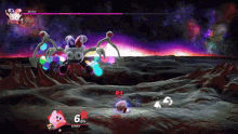 a video game screen shows a battle between marth and kirby