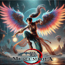 a poster for museumbola with a woman with wings