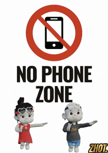 a sign that says no phone zone with two characters